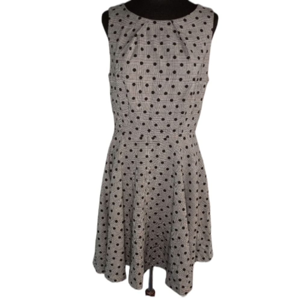 ELLE Plaid polka-dot flare dress in gray/black